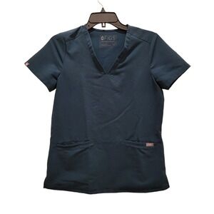 Figs Women's‎ Capri Blue Three-Pocket Scrub Top Size XS GUC V-neck Pockets